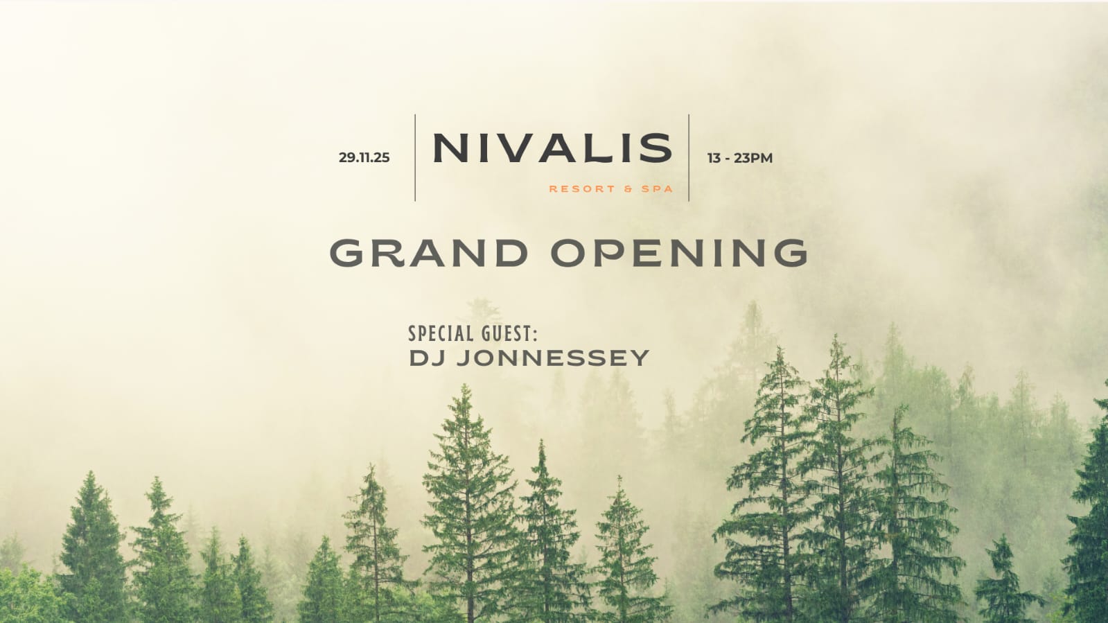Grand opening event at Nivalis Resort & SPA in Muntele Băișorii, Cluj — mountain chalets, winter scenery, and guests enjoying music and celebration.