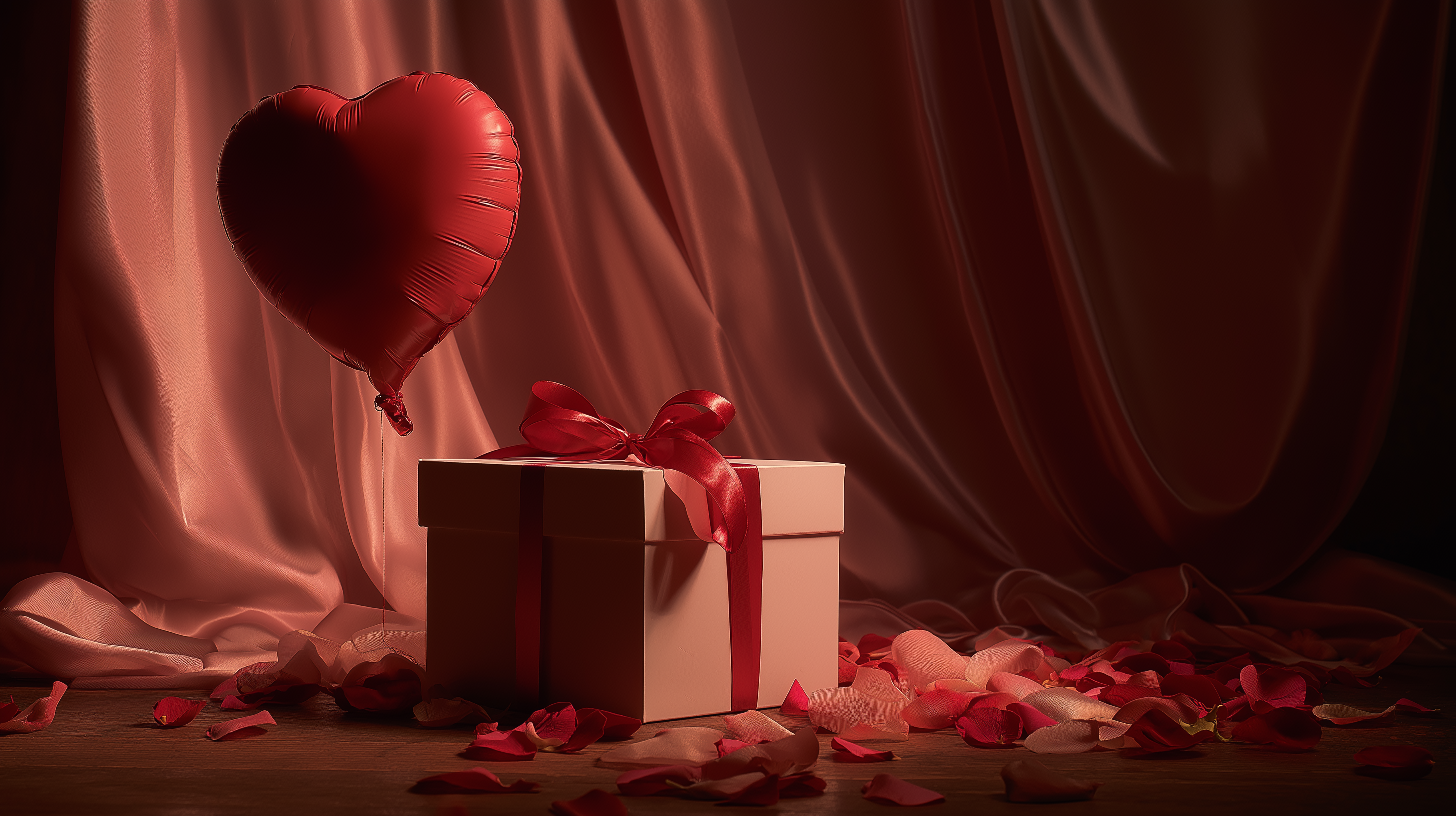 Setup romantic cu baloane și cadou în chalet